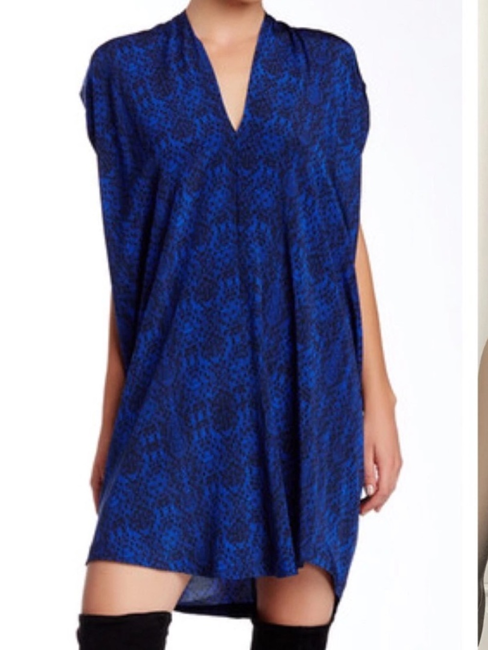Vince 100% Silk Blue and Black Patterned Dress XS